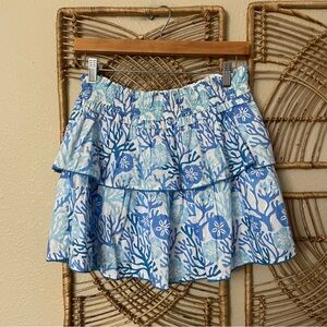 Tiered Cotton Mini Skirt Sand Dollar Coral Print Beachy Coastal Women's Sz M B45